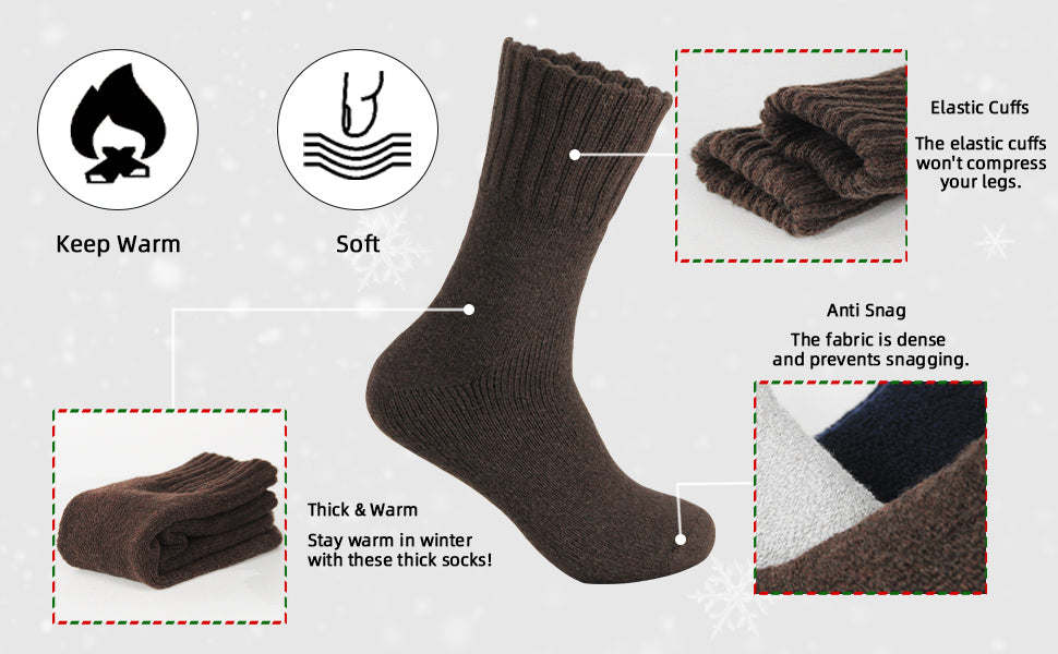 BomKinta Boot Socks for Men - Solid Winter Socks Thick Warm Work Socks Size 7-12