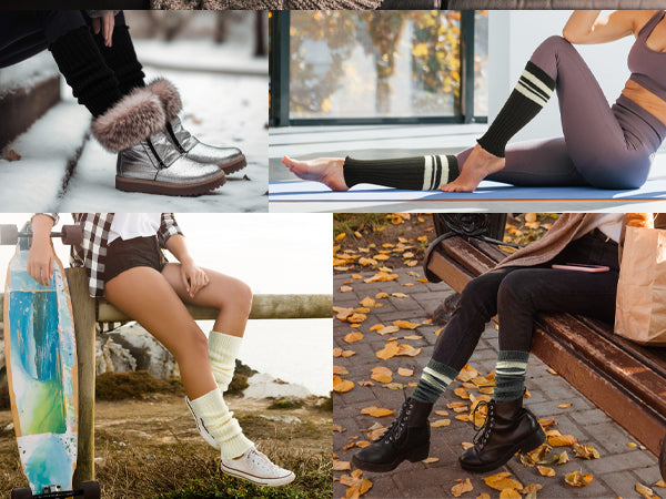 BomKinta Leg Warmers for Women - Soft Fashion Knit Calf Accessories - Cute 80s Ruffle Leg Sleeves for Party Yoga