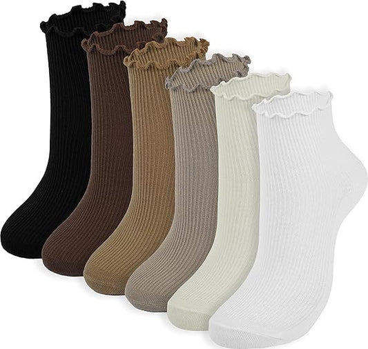 BomKinta Ankle Ruffle Socks Women - Cute Crew Frilly Sock - Low Cut Cotton Socks
