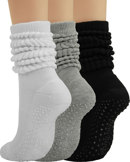 BomKinta Pilates Socks with Grips for Women - Yoga Grippy Slouch Scrunch Sock - Slipper Socks for Barre Workout Hospital